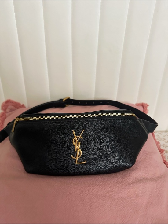 Saint Laurent Handbags - Saint Laurent Black Leather Belt Bag with Gold YSL Emblem